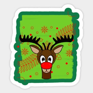 REINDEER Merry Christmas Red Nose Reindeer Sticker